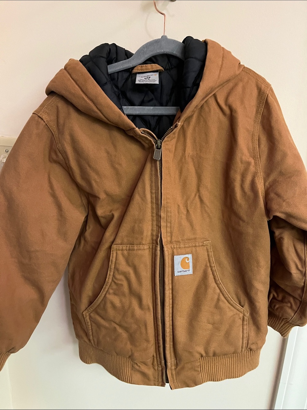 Carhartt Kids Heavy Canvas Brown Hooded Quilted-Lined Jacket